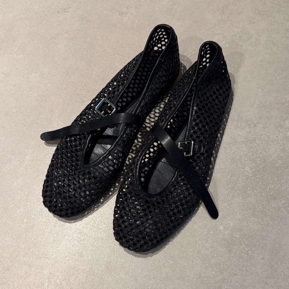 H&M Black Woven Mary Jane Flats with Strap